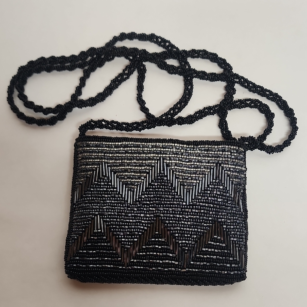 Iridescent Black, Gray, & Midnight Blue Beaded Women's Small Crossbody Bag WOW